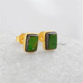 Ammolite Gemstone Stud Earrings - 18k Gold Plated Sterling Silver Stud Earring - Womens Earring - Handmade Jewelry for Girls - Gift for Her